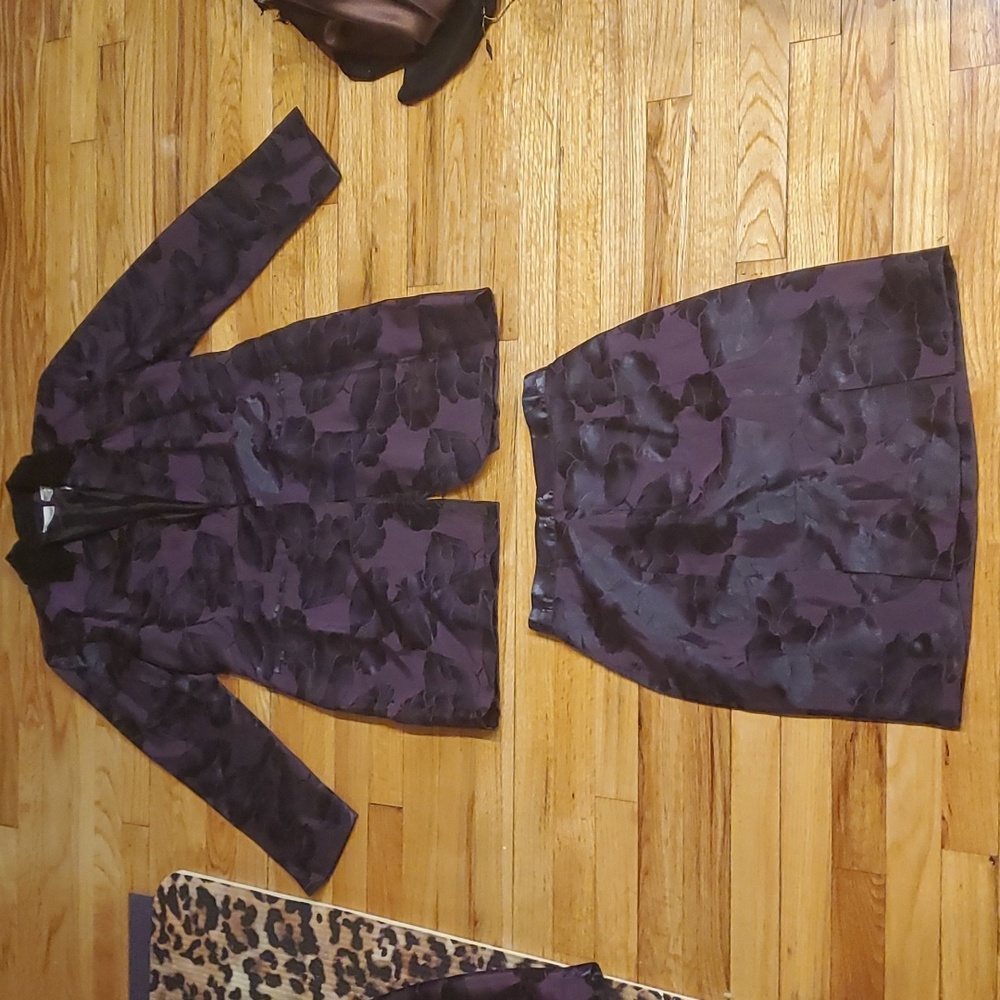 Newport News Black Purple Brocade Floral Suit